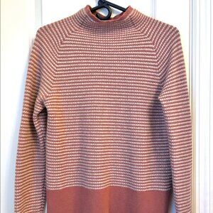Club Monaco Women’s Cashmere Knit Striped Mock Neck Sweater in Gray and Rose